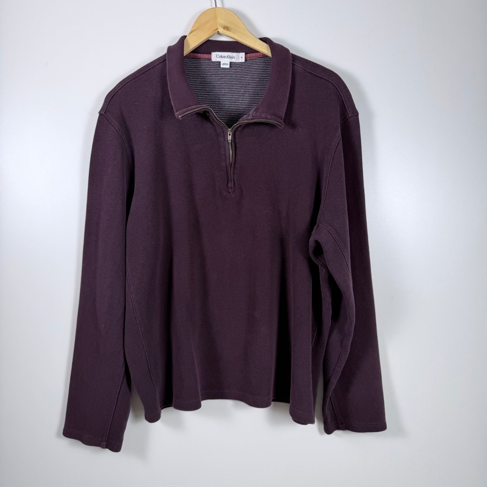 90s Preppy Old Money Quarter Zip Cotton Pullover Calvin Klein Plum Mens XL